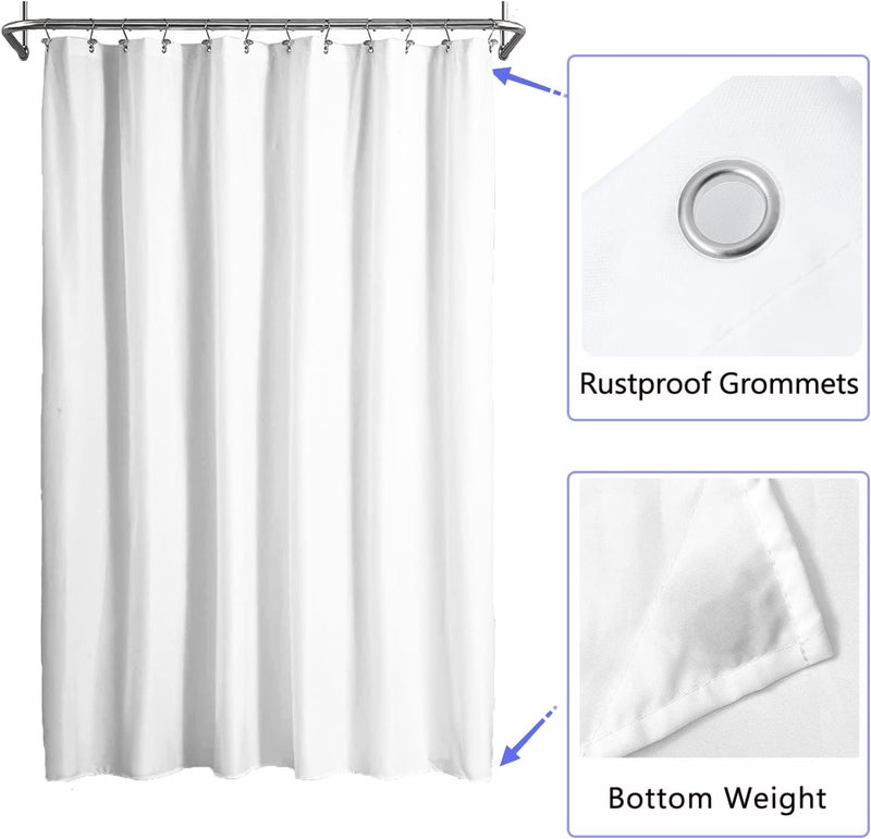 LLSCL White Fabric Shower Curtain Liner with Bottom Counterweight, Waterproof Hotel Quality, 72 x 72 Machine Washable - Image 2
